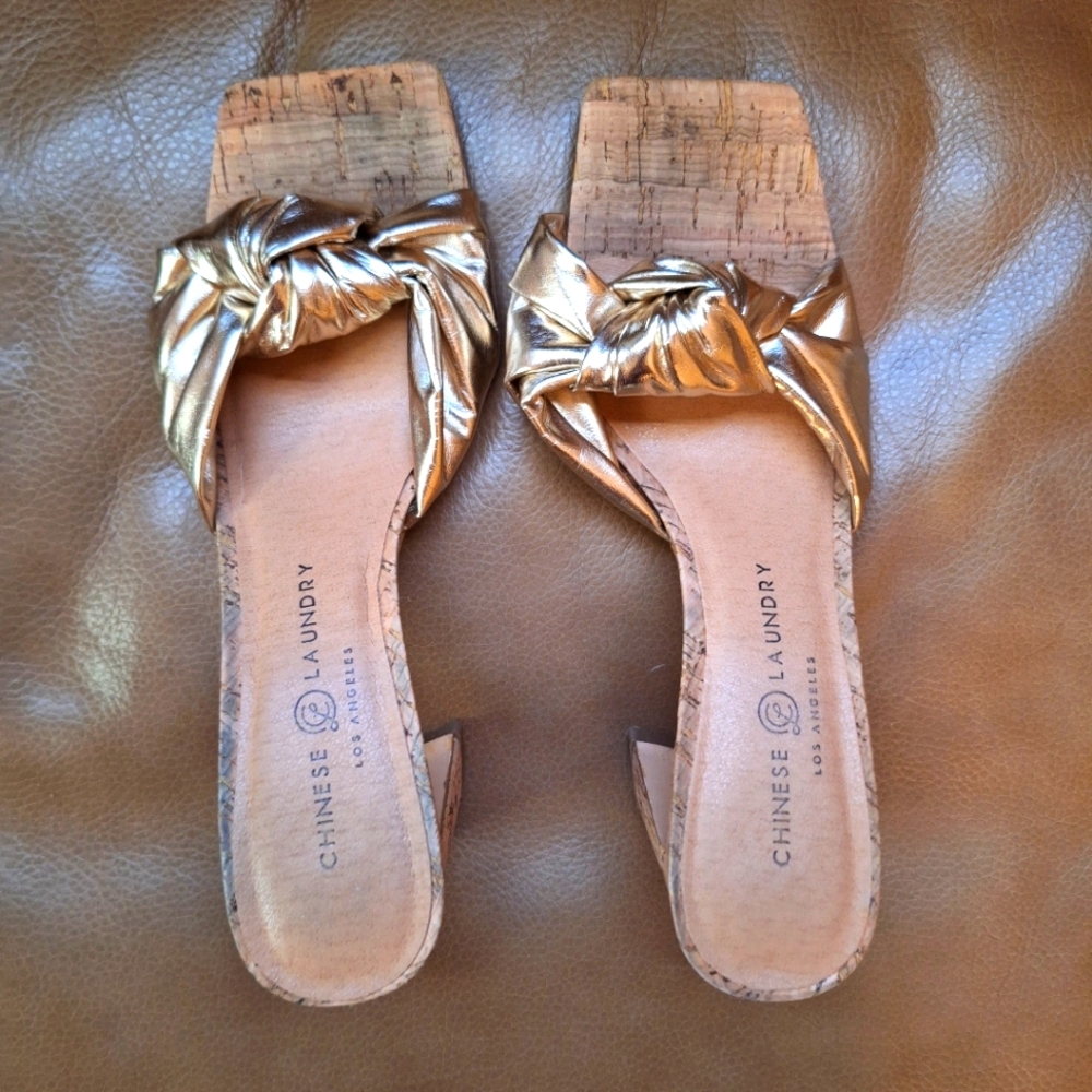Chinese Laundry gold knot heels